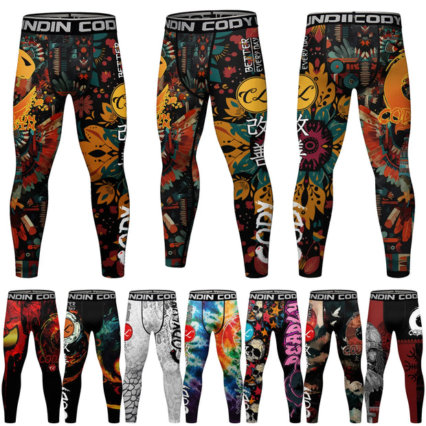 Elastic Waist Compression Tight Breathable Comfortable Trousers Men's Sport Fitness Running Training Printing Pants Leggings