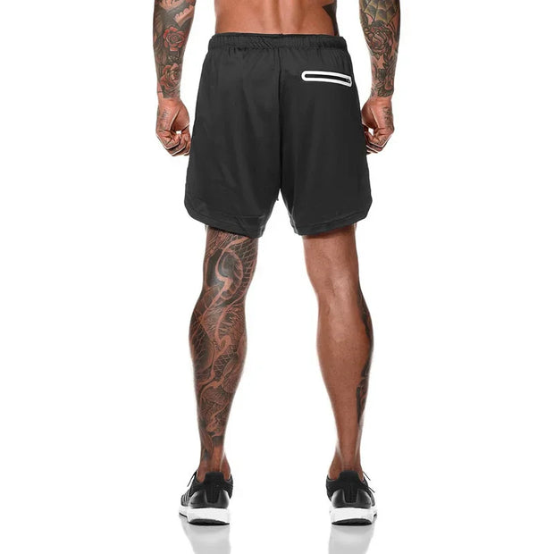 Men Sport Shorts mesh breathable Double-deck Running shorts 2 In 1 Beach Bottoms Summer Fitness Training Man Casual Short Pants