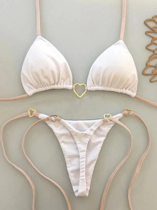 Solid White Bikini Set – Fashionable Lace-Up Design.