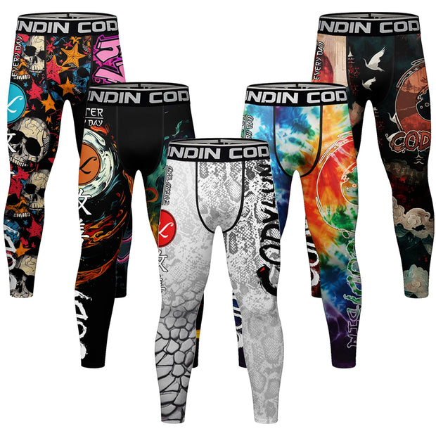 Elastic Waist Compression Tight Breathable Comfortable Trousers Men's Sport Fitness Running Training Printing Pants Leggings