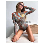 2025 Fashion Sexy Swimsuit 3d Digital Printing Women's Swimsuit Bikini Suit Long Sleeve Sun Protection Surfing Swimsuit Bathing