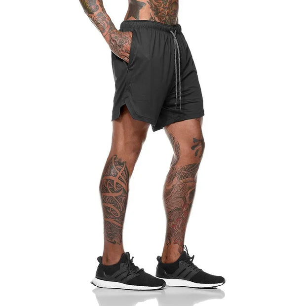 Men Sport Shorts mesh breathable Double-deck Running shorts 2 In 1 Beach Bottoms Summer Fitness Training Man Casual Short Pants