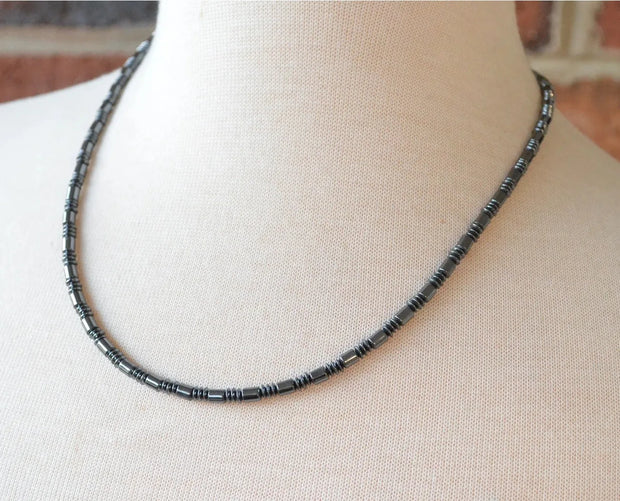 Mens Pearl Necklace with Hematite  Men Gemstones Necklace  Stone Necklace Onyx Mens Necklace