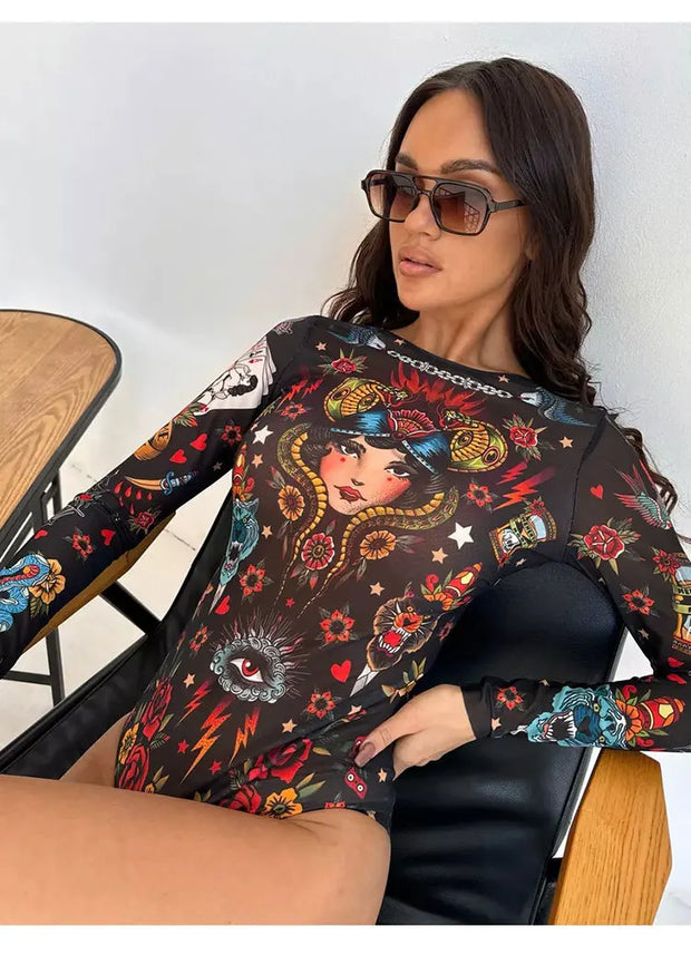 2025 Fashion Sexy Swimsuit 3d Digital Printing Women's Swimsuit Bikini Suit Long Sleeve Sun Protection Surfing Swimsuit Bathing