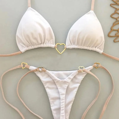 Solid White Bikini Set – Fashionable Lace-Up Design.