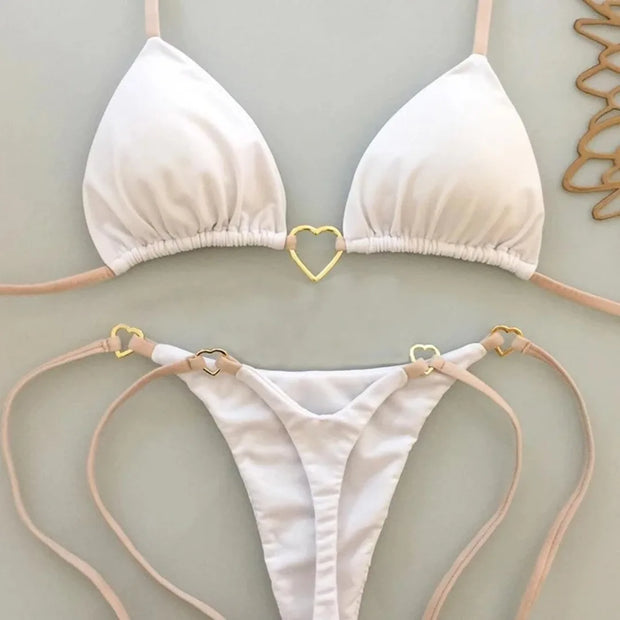 Solid White Bikini Set – Fashionable Lace-Up Design.