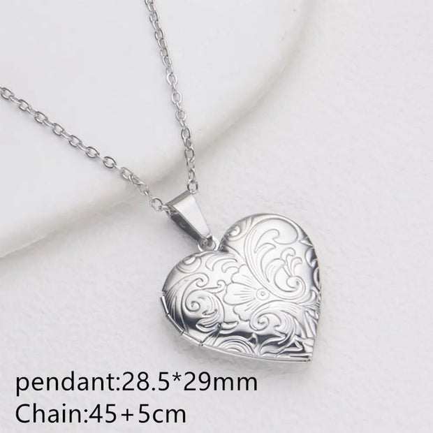 Openable Photo Picture Locket Necklace Valentine's Day DIY Necklace Floral Heart Necklace Friendship Necklace