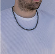 Mens Pearl Necklace with Hematite  Men Gemstones Necklace  Stone Necklace Onyx Mens Necklace