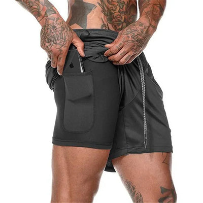 Men Sport Shorts mesh breathable Double-deck Running shorts 2 In 1 Beach Bottoms Summer Fitness Training Man Casual Short Pants