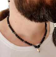 Mens Pearl Necklace with Hematite  Men Gemstones Necklace  Stone Necklace Onyx Mens Necklace