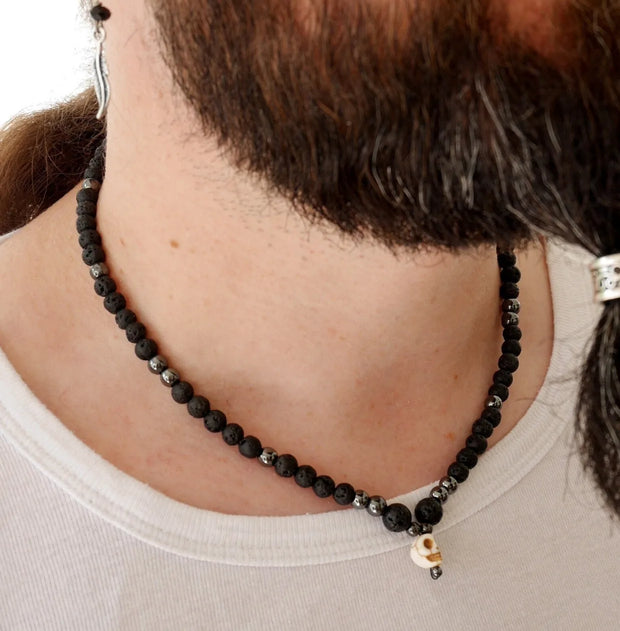 Mens Pearl Necklace with Hematite  Men Gemstones Necklace  Stone Necklace Onyx Mens Necklace