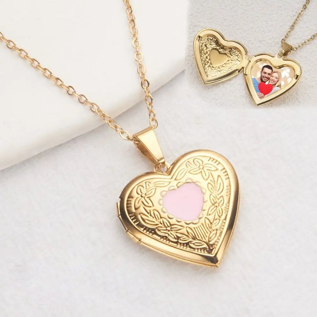 Openable Photo Picture Locket Necklace Valentine's Day DIY Necklace Floral Heart Necklace Friendship Necklace