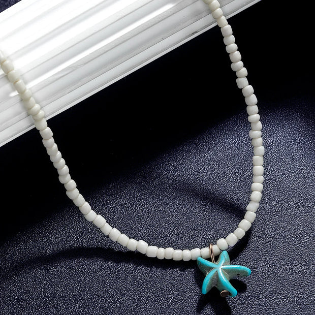 Bohemian beach style turquoise starfish pendant bead on neck, women's necklace necklace necklace necklace
