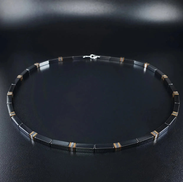 Mens Pearl Necklace with Hematite  Men Gemstones Necklace  Stone Necklace Onyx Mens Necklace
