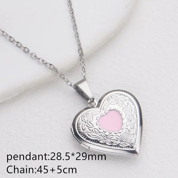 Openable Photo Picture Locket Necklace Valentine's Day DIY Necklace Floral Heart Necklace Friendship Necklace