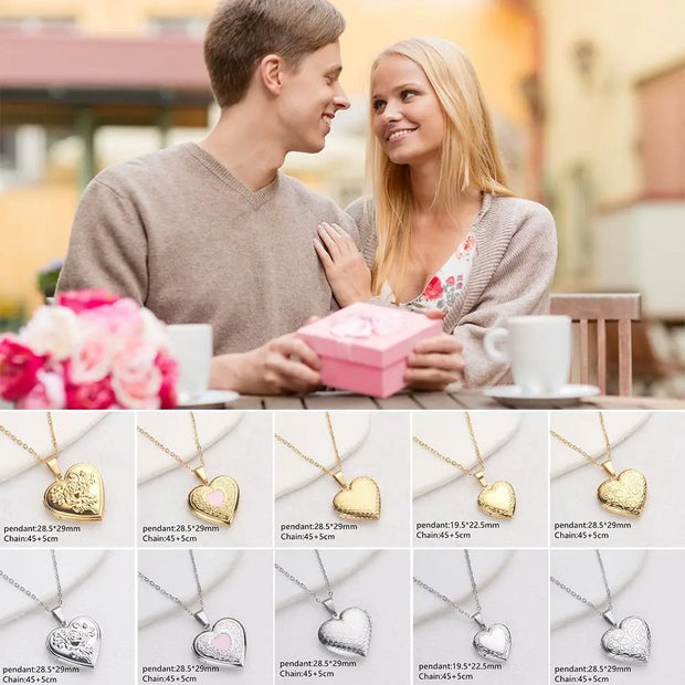 Openable Photo Picture Locket Necklace Valentine's Day DIY Necklace Floral Heart Necklace Friendship Necklace
