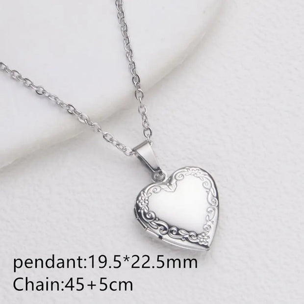 Openable Photo Picture Locket Necklace Valentine's Day DIY Necklace Floral Heart Necklace Friendship Necklace
