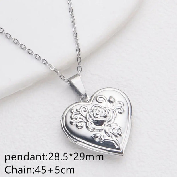 Openable Photo Picture Locket Necklace Valentine's Day DIY Necklace Floral Heart Necklace Friendship Necklace