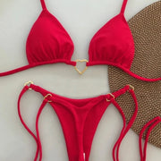Solid White Bikini Set – Fashionable Lace-Up Design.