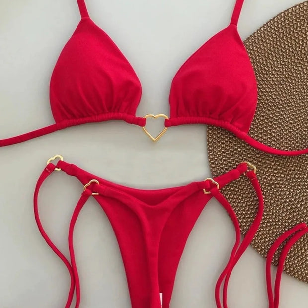 Solid White Bikini Set – Fashionable Lace-Up Design.