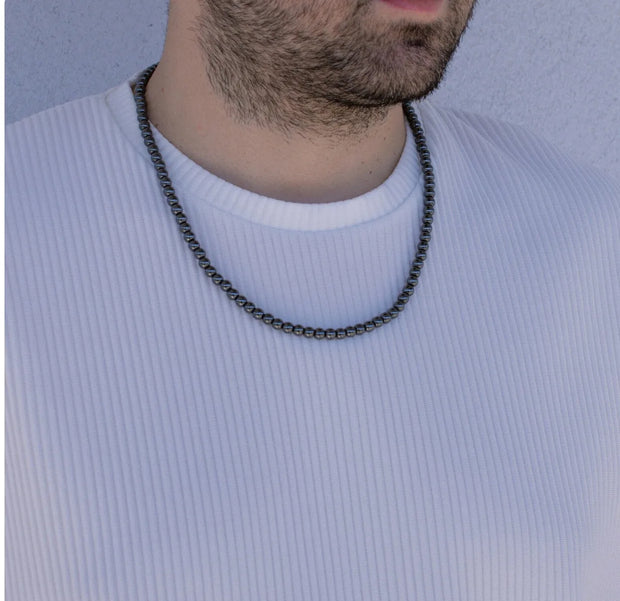 Mens Pearl Necklace with Hematite  Men Gemstones Necklace  Stone Necklace Onyx Mens Necklace