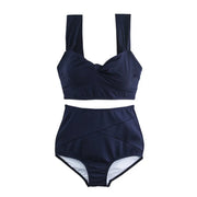 Korean Style Mid-Waist Bikini Set – Solid Two-Piece Swimwear.