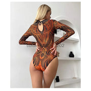 2025 Fashion Sexy Swimsuit 3d Digital Printing Women's Swimsuit Bikini Suit Long Sleeve Sun Protection Surfing Swimsuit Bathing