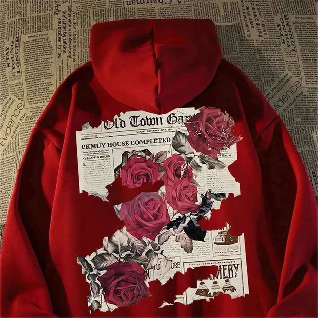 Vivid Rose Hoodie – Retro Street Style for Men.