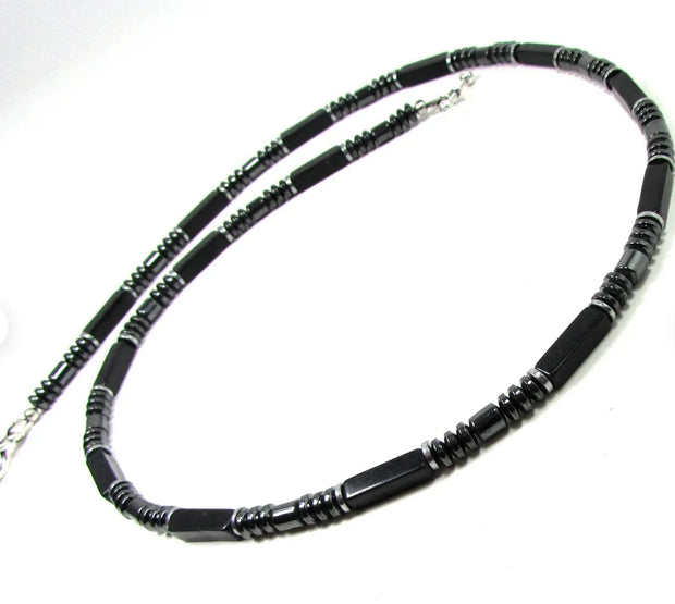 Mens Pearl Necklace with Hematite  Men Gemstones Necklace  Stone Necklace Onyx Mens Necklace