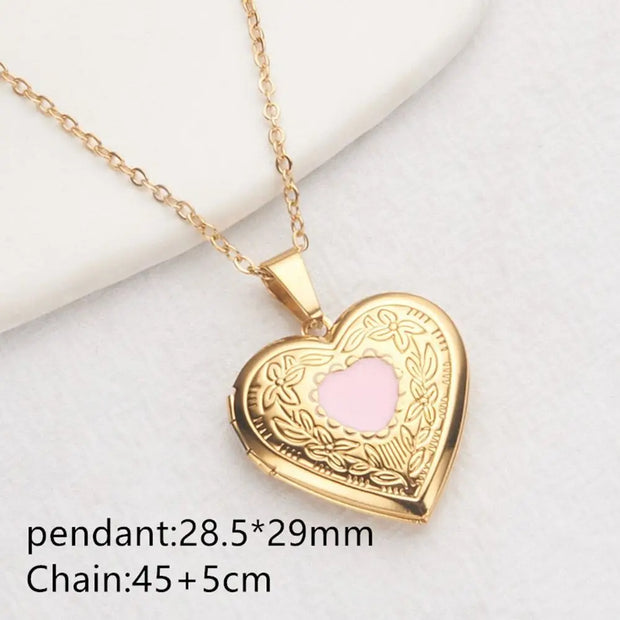 Openable Photo Picture Locket Necklace Valentine's Day DIY Necklace Floral Heart Necklace Friendship Necklace