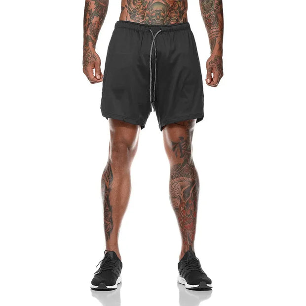 Men Sport Shorts mesh breathable Double-deck Running shorts 2 In 1 Beach Bottoms Summer Fitness Training Man Casual Short Pants