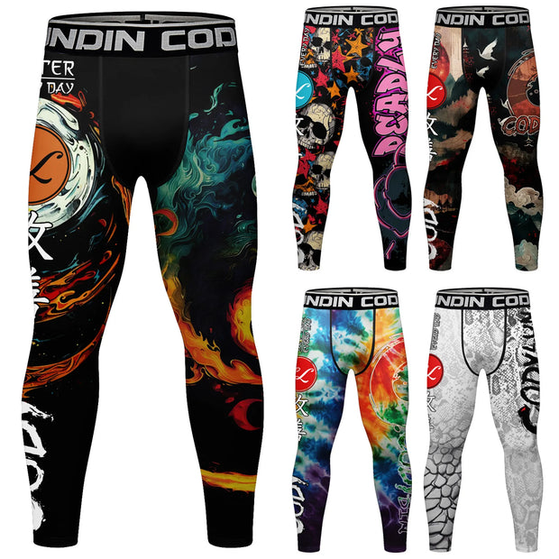 Elastic Waist Compression Tight Breathable Comfortable Trousers Men's Sport Fitness Running Training Printing Pants Leggings