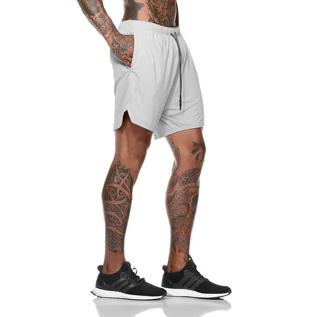 Men Sport Shorts mesh breathable Double-deck Running shorts 2 In 1 Beach Bottoms Summer Fitness Training Man Casual Short Pants